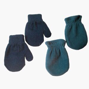 Infant Knit Fleece Mittens Blue Lot 2 Pair